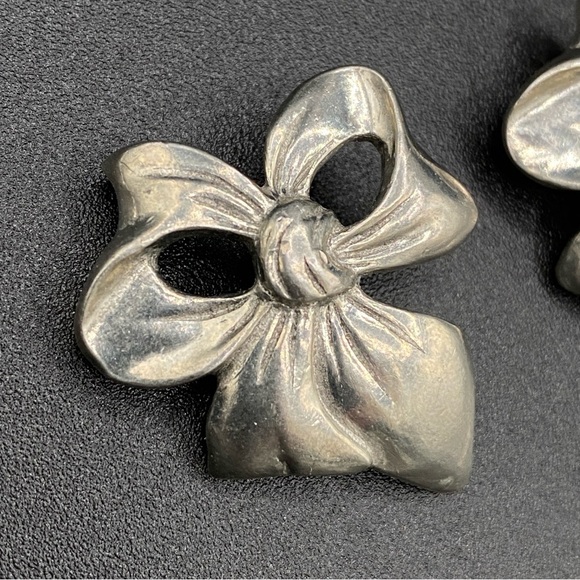 Vintage Pewter Bow Earrings Signed Seagull Canada 1988 - Picture 4 of 11